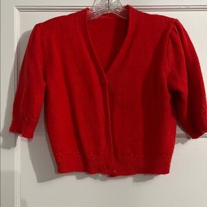Red Women's Cropped Short Sleeve Sweater